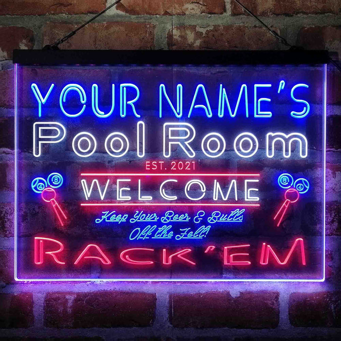 Personalized Pool Room Rack'em Deluxe App-Enabled 3-Color LED Light Sign - Way Up Gifts