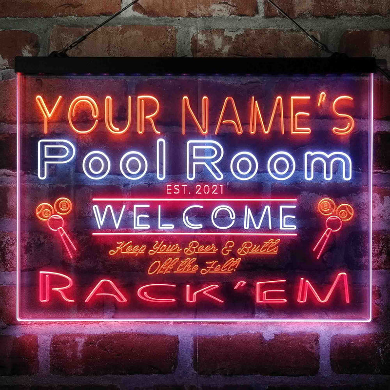 Personalized Pool Room Rack'em Deluxe App-Enabled 3-Color LED Light Sign - LED Gift Works