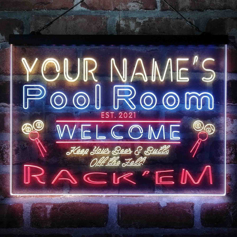 Personalized Pool Room Rack'em Deluxe App-Enabled 3-Color LED Light Sign - LED Gift Works