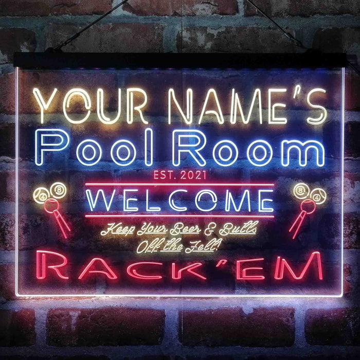 Personalized Pool Room Rack'em Deluxe App-Enabled 3-Color LED Light Sign - Way Up Gifts