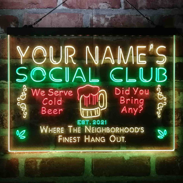 Personalized Social Club Hang Out Deluxe App-Enabled 3-Color LED Light Sign - Way Up Gifts