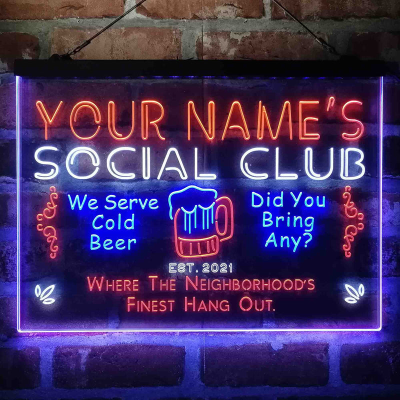 Personalized Social Club Hang Out Deluxe App-Enabled 3-Color LED Light Sign - LED Gift Works