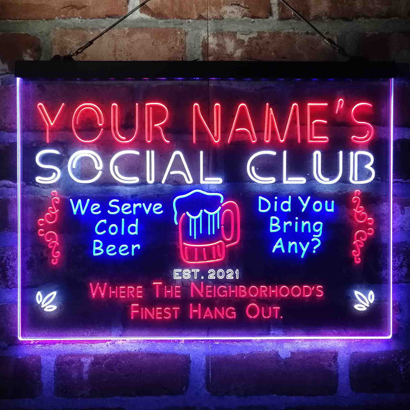 Personalized Social Club Hang Out Deluxe App-Enabled 3-Color LED Light Sign - LED Gift Works