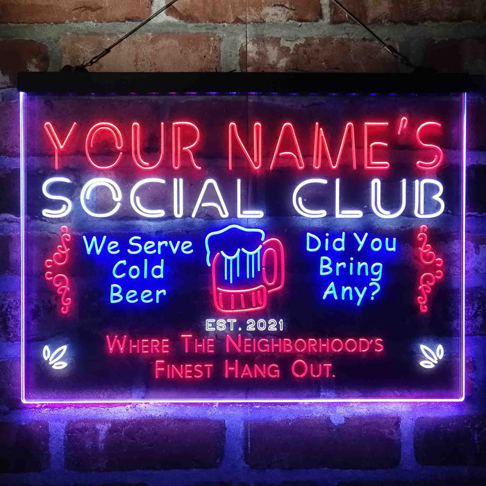 Personalized Social Club Hang Out Deluxe App-Enabled 3-Color LED Light Sign - Way Up Gifts