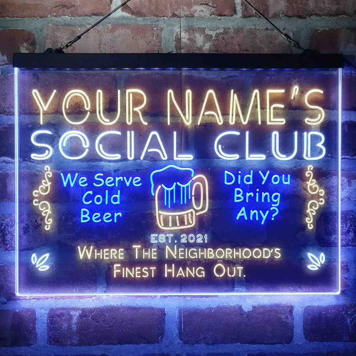 Personalized Social Club Hang Out Deluxe App-Enabled 3-Color LED Light Sign - Way Up Gifts