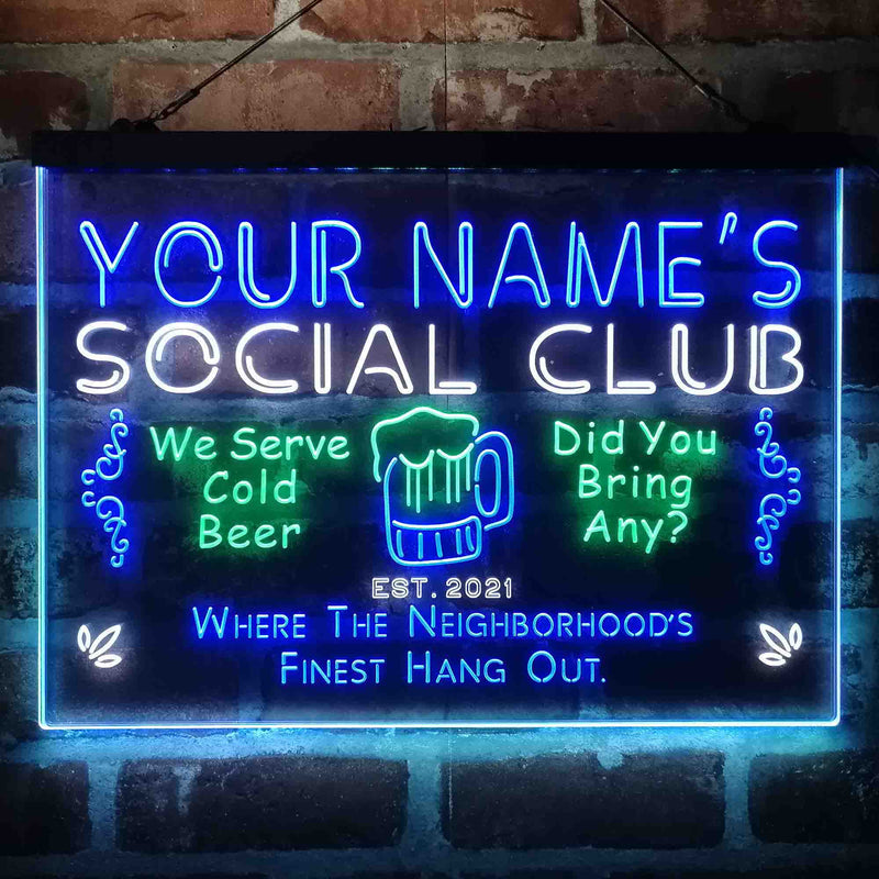 Personalized Social Club Hang Out Deluxe App-Enabled 3-Color LED Light Sign - LED Gift Works