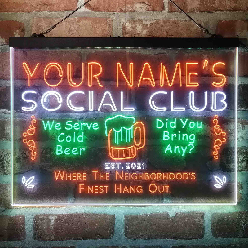 Personalized Social Club Hang Out Deluxe App-Enabled 3-Color LED Light Sign - LED Gift Works
