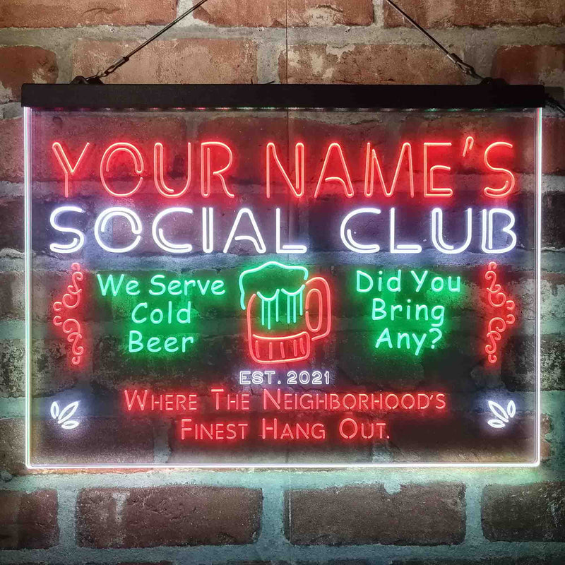 Personalized Social Club Hang Out Deluxe App-Enabled 3-Color LED Light Sign - LED Gift Works