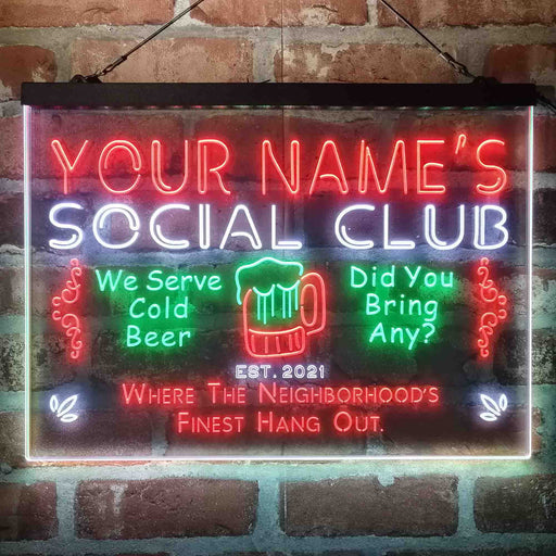 Personalized Social Club Hang Out Deluxe App-Enabled 3-Color LED Light Sign - Way Up Gifts