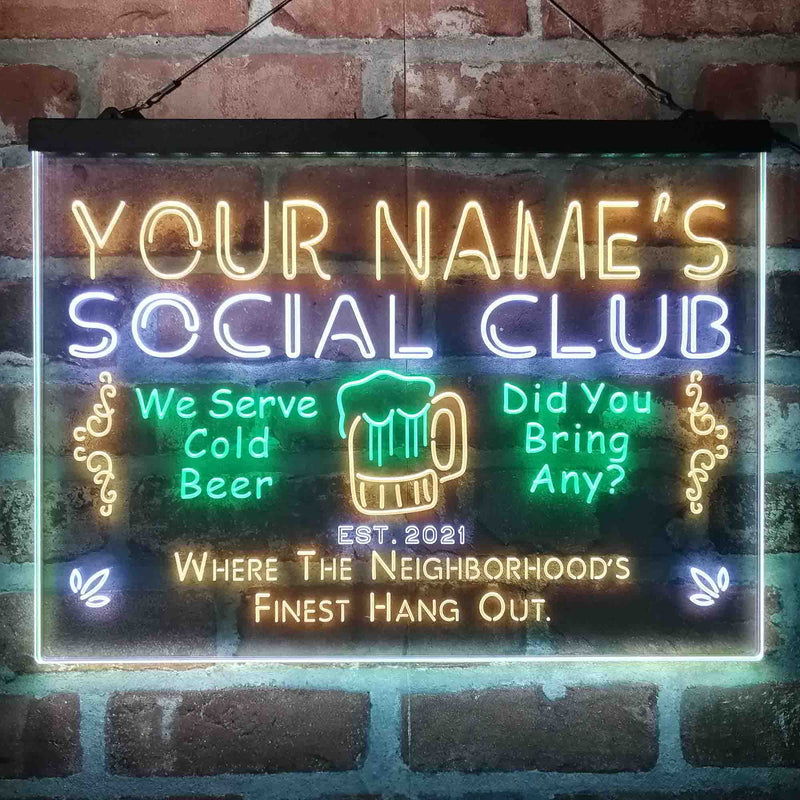 Personalized Social Club Hang Out Deluxe App-Enabled 3-Color LED Light Sign - LED Gift Works