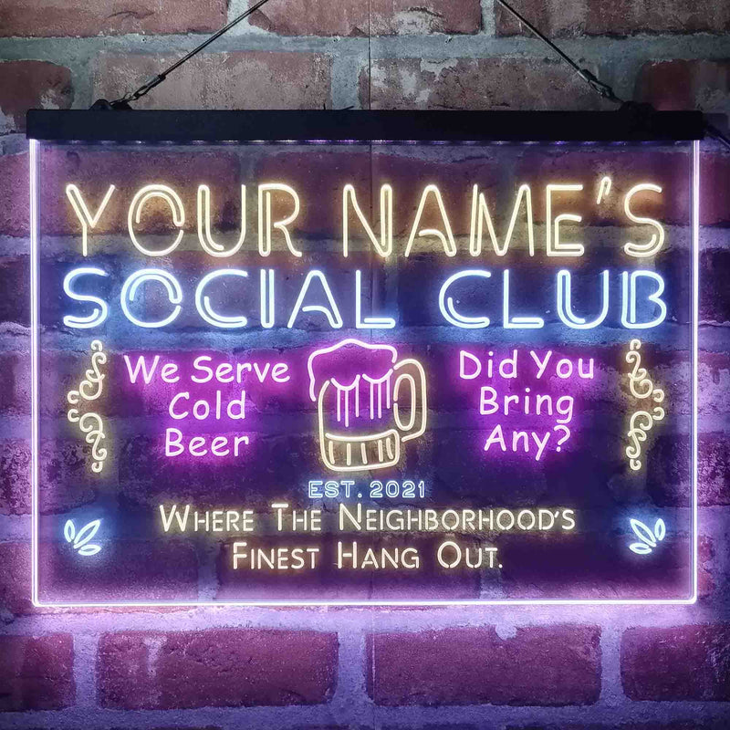 Personalized Social Club Hang Out Deluxe App-Enabled 3-Color LED Light Sign - LED Gift Works
