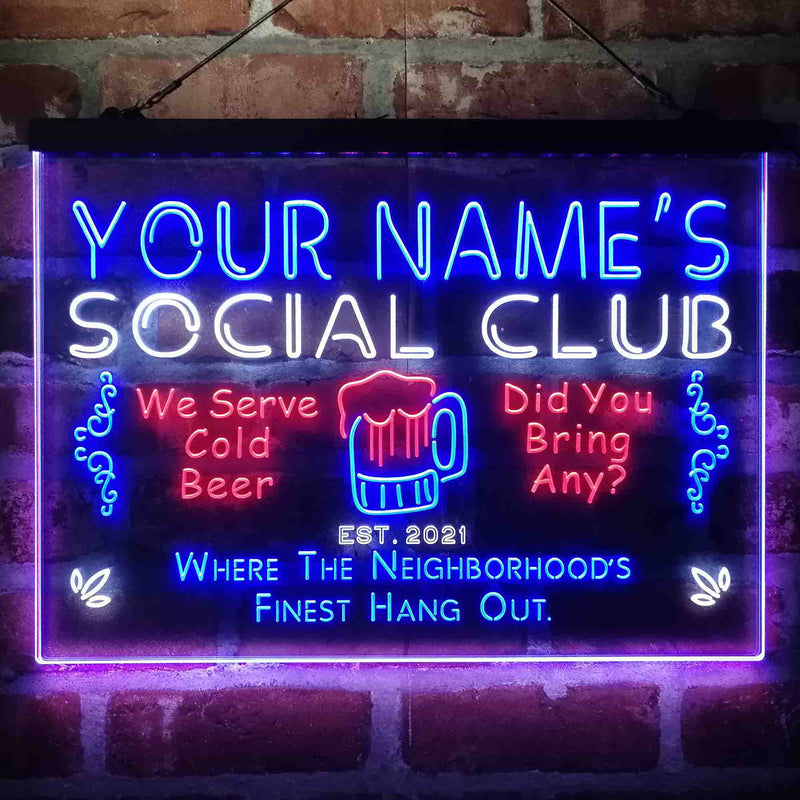 Personalized Social Club Hang Out Deluxe App-Enabled 3-Color LED Light Sign - LED Gift Works