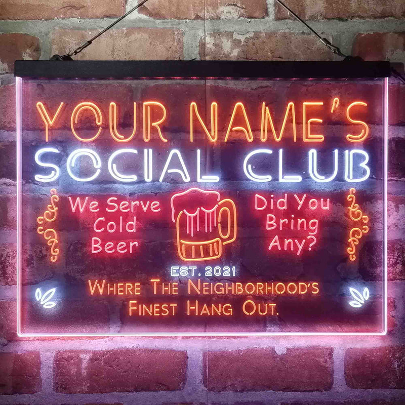 Personalized Social Club Hang Out Deluxe App-Enabled 3-Color LED Light Sign - LED Gift Works