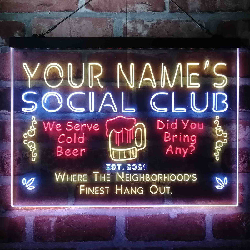 Personalized Social Club Hang Out Deluxe App-Enabled 3-Color LED Light Sign - LED Gift Works
