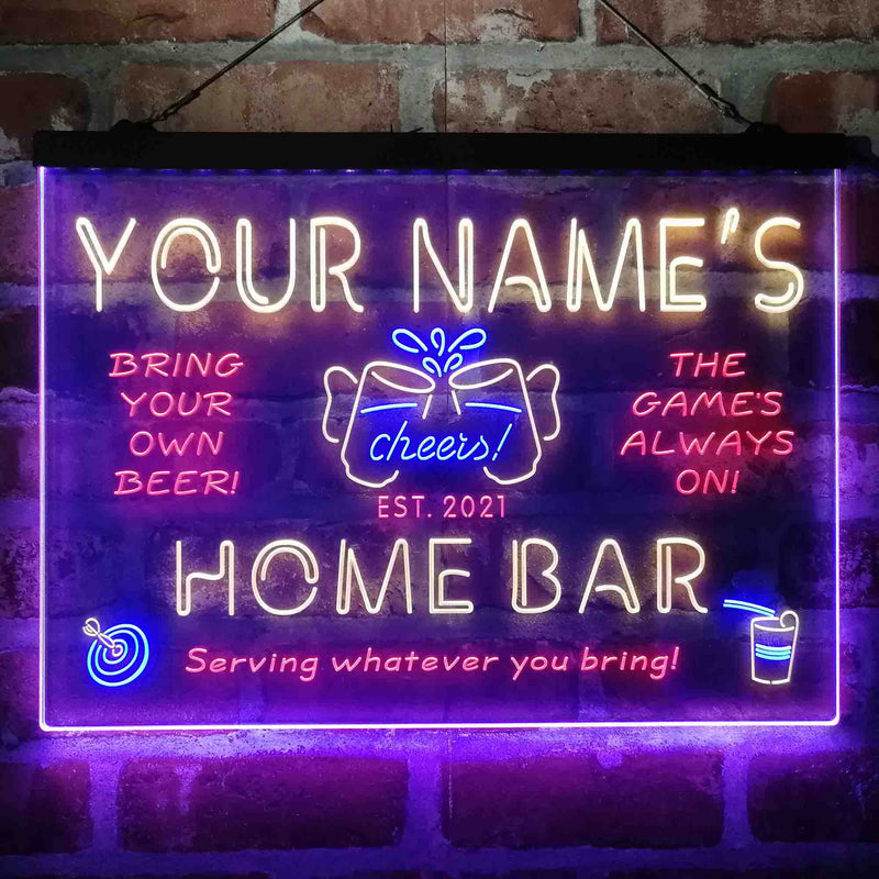 Personalized Home Bar Cheers Deluxe App-Enabled 3-Color LED Light Sign - LED Gift Works