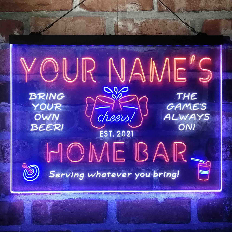 Personalized Home Bar Cheers Deluxe App-Enabled 3-Color LED Light Sign - LED Gift Works