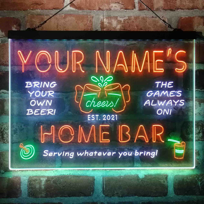 Personalized Home Bar Cheers Deluxe App-Enabled 3-Color LED Light Sign - LED Gift Works