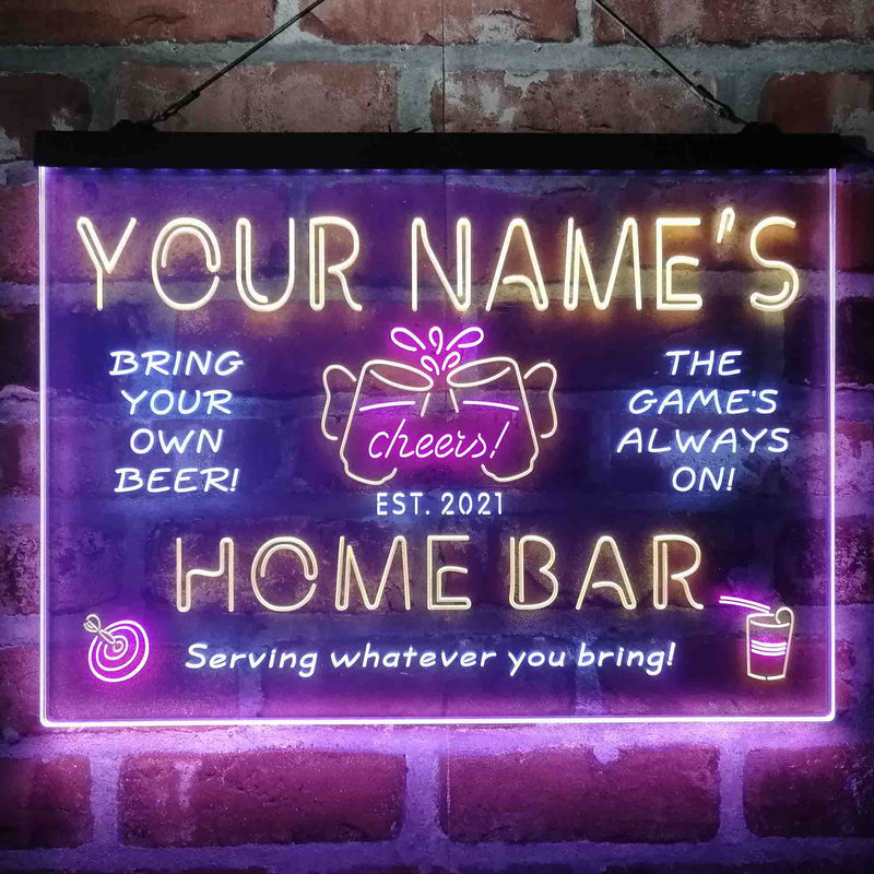 Personalized Home Bar Cheers Deluxe App-Enabled 3-Color LED Light Sign - LED Gift Works