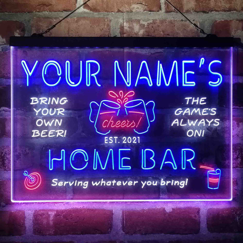 Personalized Home Bar Cheers Deluxe App-Enabled 3-Color LED Light Sign - LED Gift Works