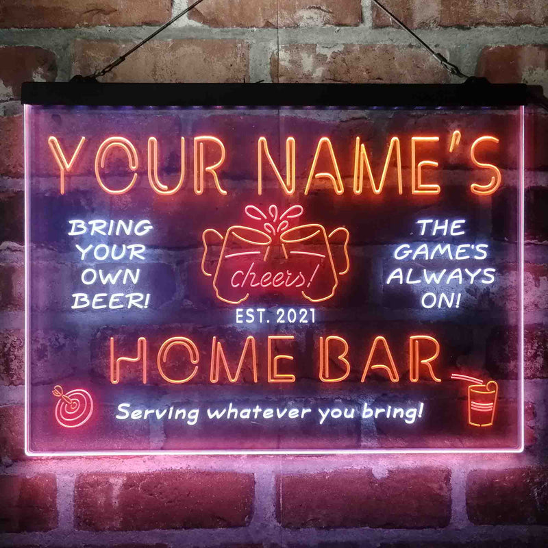Personalized Home Bar Cheers Deluxe App-Enabled 3-Color LED Light Sign - LED Gift Works