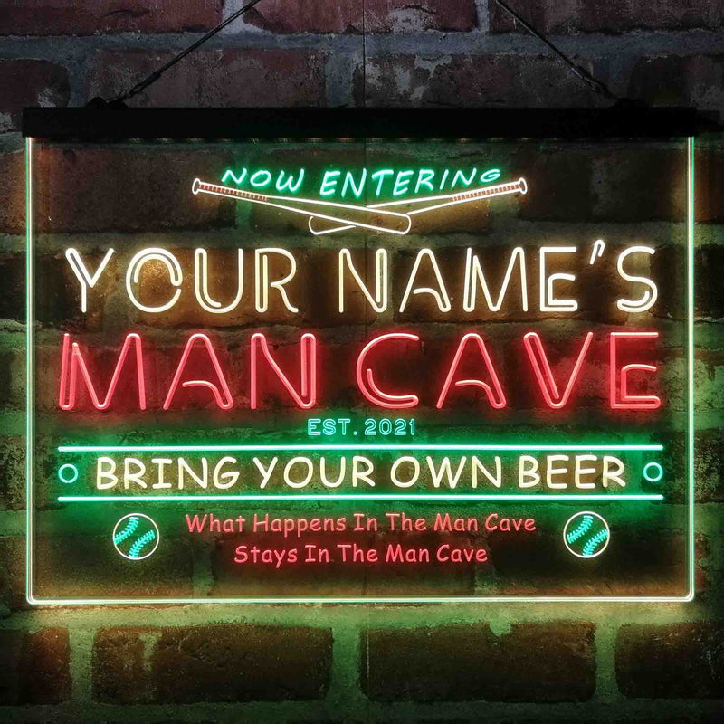 Personalized Baseball Man Cave Deluxe App-Enabled 3-Color LED Light Sign - LED Gift Works