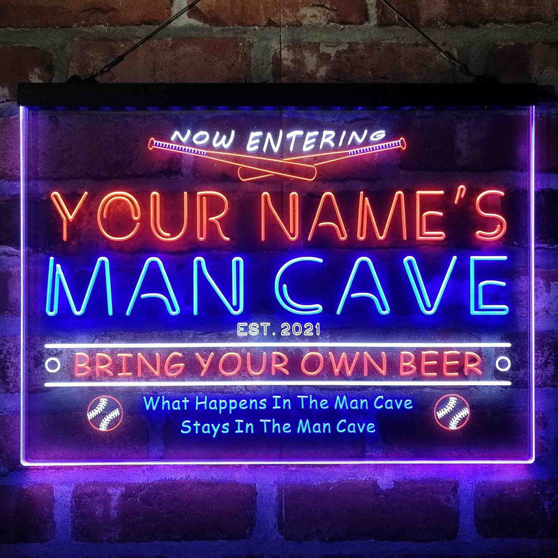 Personalized Baseball Man Cave Deluxe App-Enabled 3-Color LED Light Sign - LED Gift Works