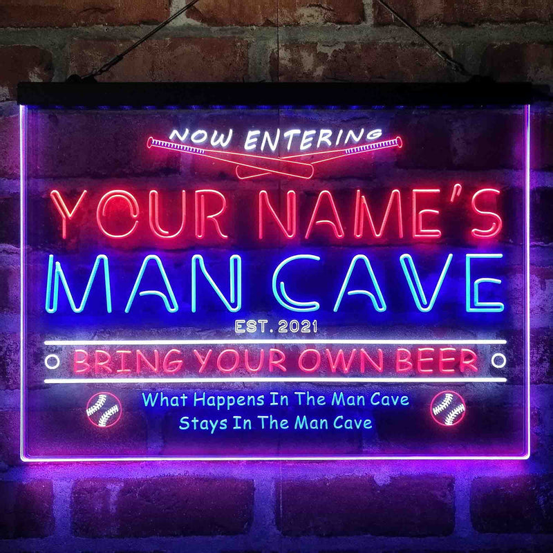 Personalized Baseball Man Cave Deluxe App-Enabled 3-Color LED Light Sign - LED Gift Works