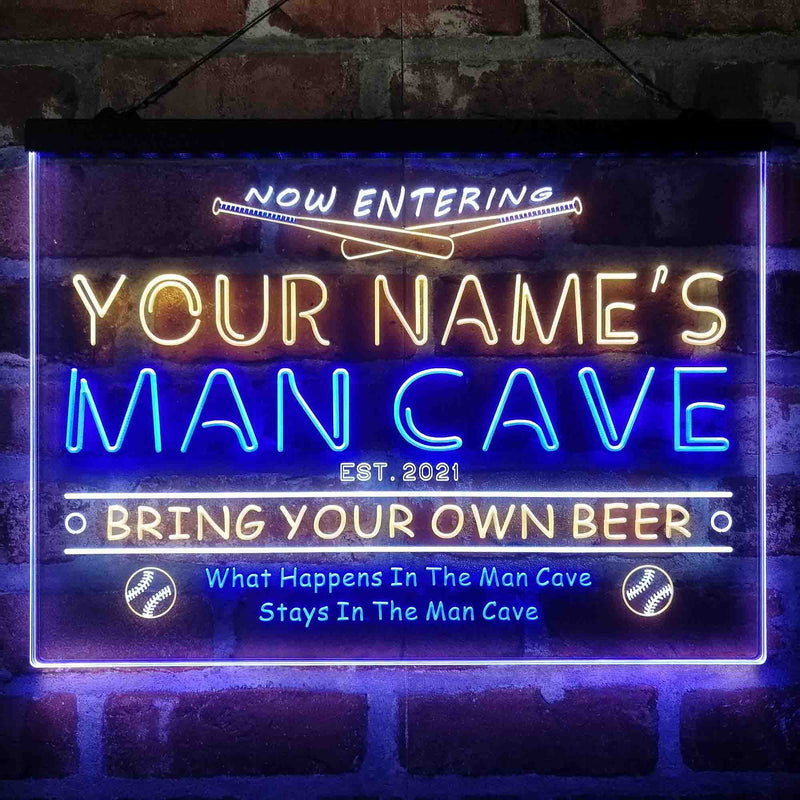 Personalized Baseball Man Cave Deluxe App-Enabled 3-Color LED Light Sign - LED Gift Works