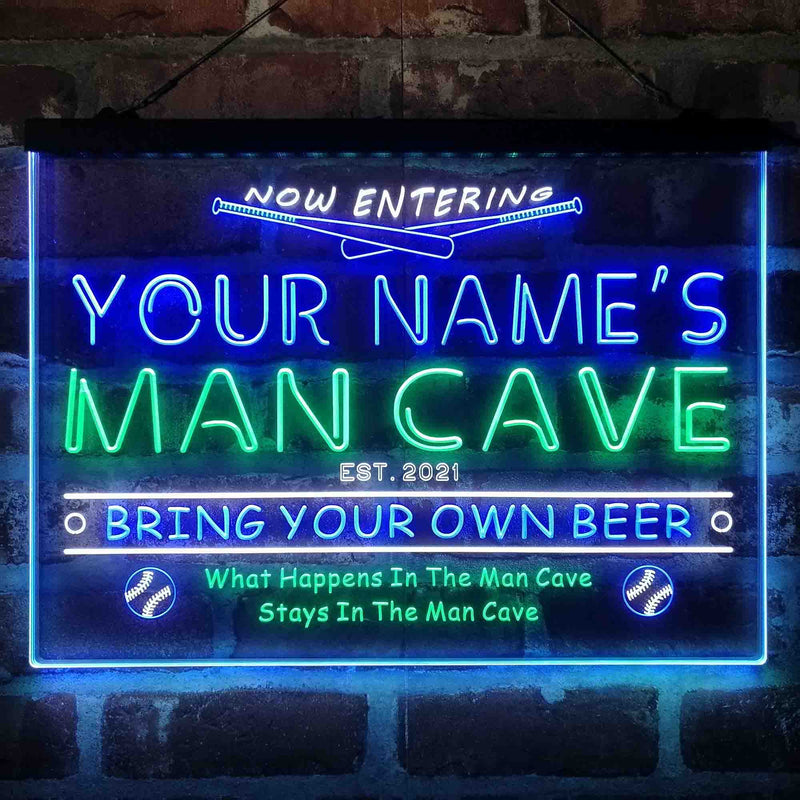 Personalized Baseball Man Cave Deluxe App-Enabled 3-Color LED Light Sign - LED Gift Works