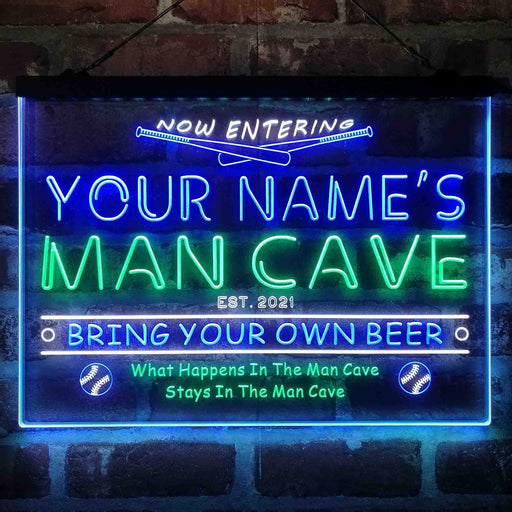 Personalized Baseball Man Cave Deluxe App-Enabled 3-Color LED Light Sign - LED Gift Works