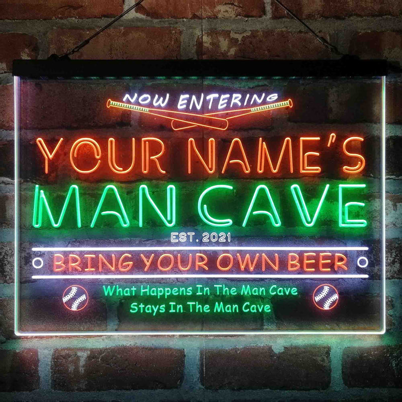 Personalized Baseball Man Cave Deluxe App-Enabled 3-Color LED Light Sign - LED Gift Works