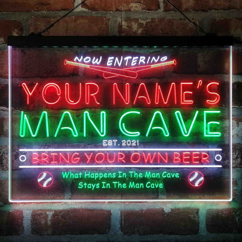 Personalized Baseball Man Cave Deluxe App-Enabled 3-Color LED Light Sign - LED Gift Works