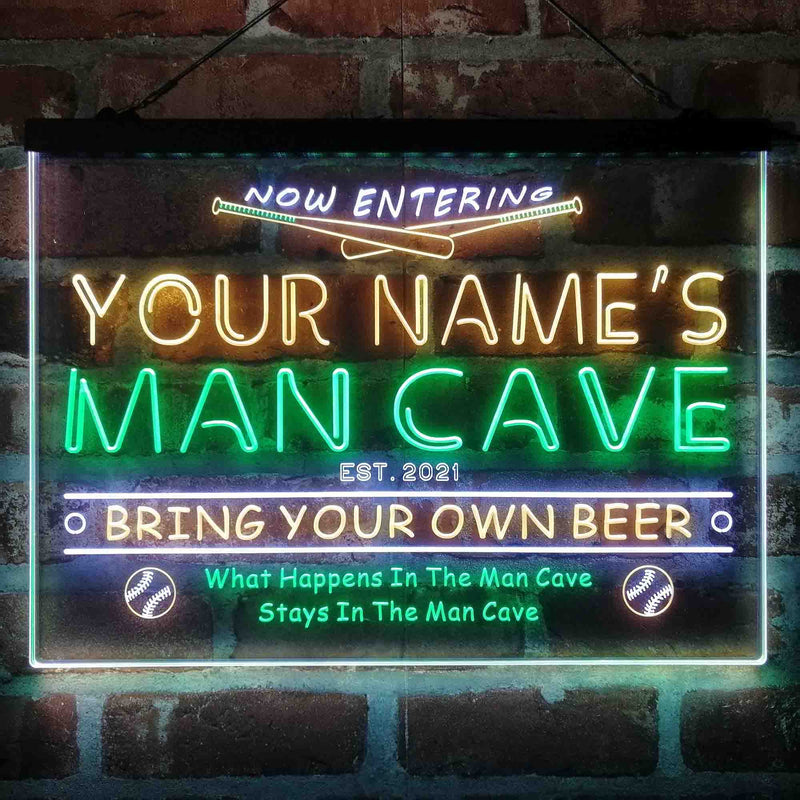 Personalized Baseball Man Cave Deluxe App-Enabled 3-Color LED Light Sign - LED Gift Works