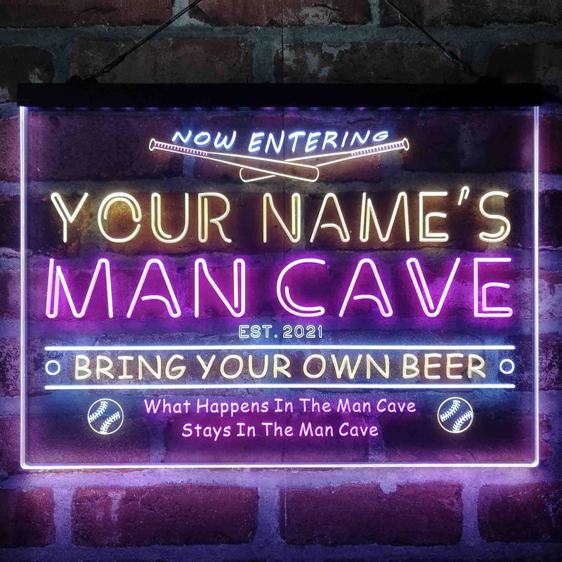 Personalized Baseball Man Cave Deluxe App-Enabled 3-Color LED Light Sign - LED Gift Works