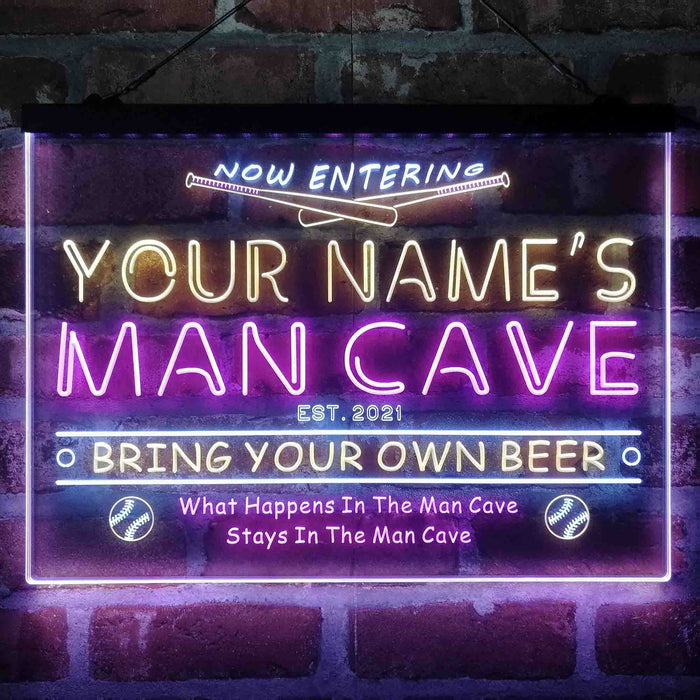 Personalized Baseball Man Cave Deluxe App-Enabled 3-Color LED Light Sign - Way Up Gifts