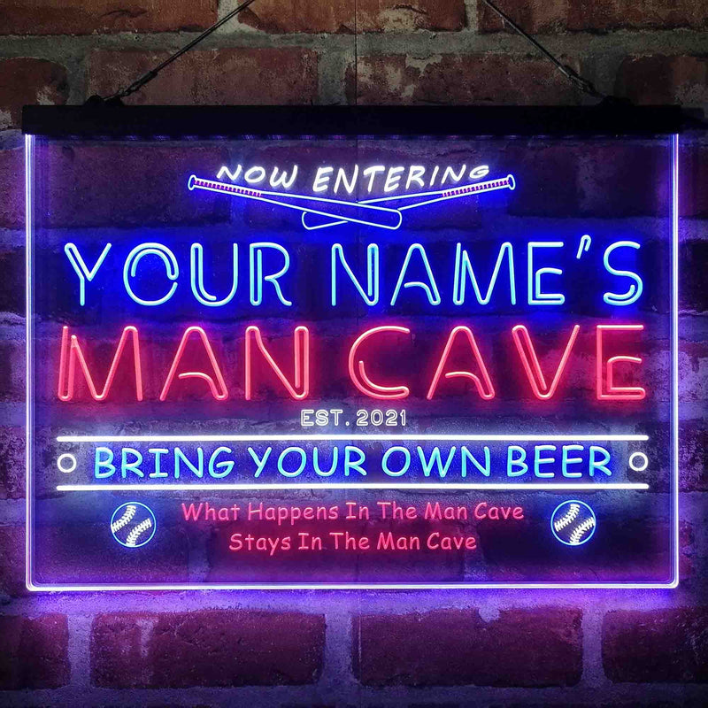 Personalized Baseball Man Cave Deluxe App-Enabled 3-Color LED Light Sign - LED Gift Works