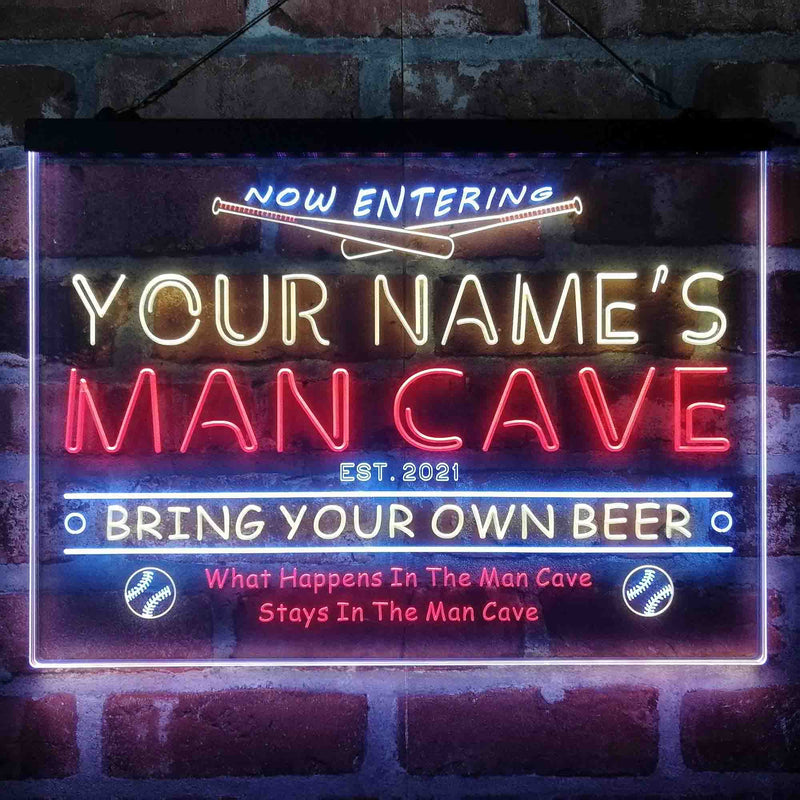 Personalized Baseball Man Cave Deluxe App-Enabled 3-Color LED Light Sign - LED Gift Works