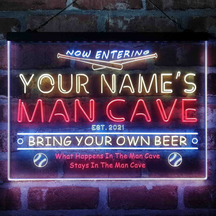 Personalized Baseball Man Cave Deluxe App-Enabled 3-Color LED Light Sign - Way Up Gifts