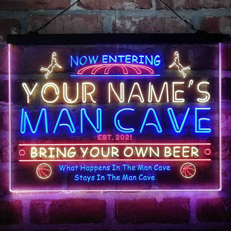 Personalized Basketball Man Cave Deluxe App-Enabled 3-Color LED Light Sign - LED Gift Works