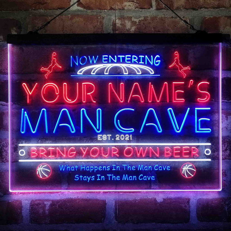 Personalized Basketball Man Cave Deluxe App-Enabled 3-Color LED Light Sign - LED Gift Works