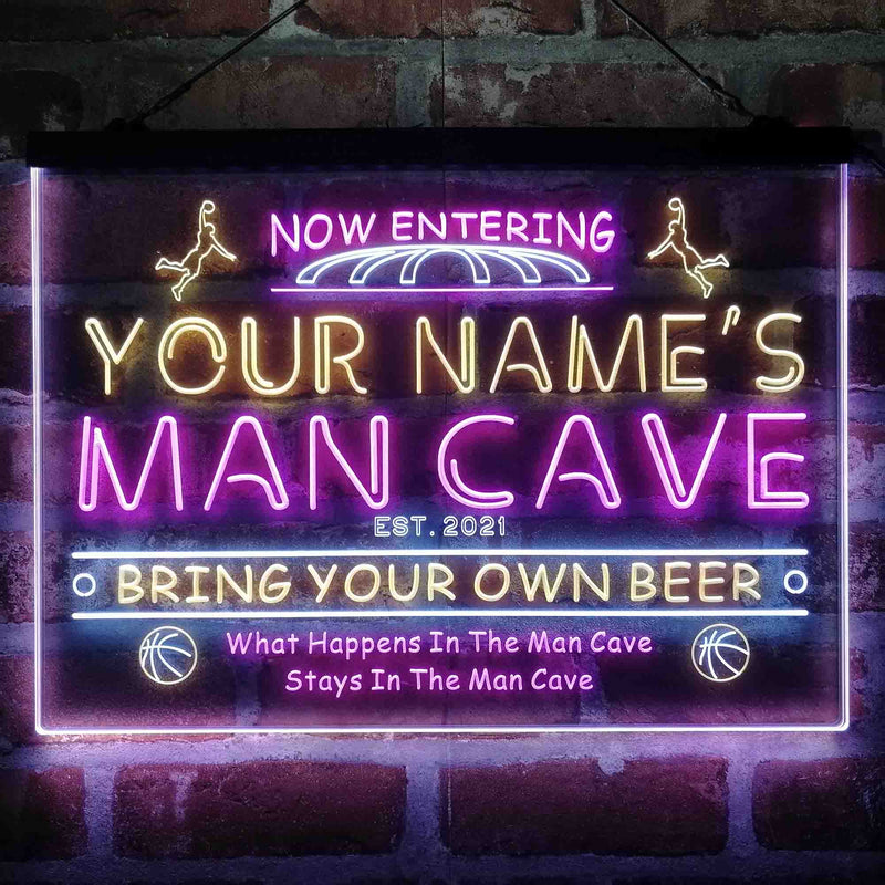 Personalized Basketball Man Cave Deluxe App-Enabled 3-Color LED Light Sign - LED Gift Works