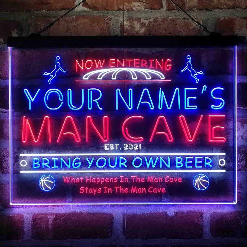Personalized Basketball Man Cave Deluxe App-Enabled 3-Color LED Light Sign - LED Gift Works