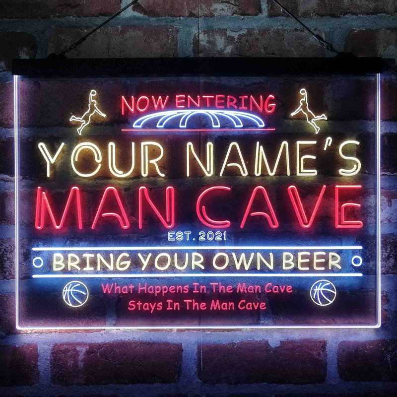Personalized Basketball Man Cave Deluxe App-Enabled 3-Color LED Light Sign - LED Gift Works