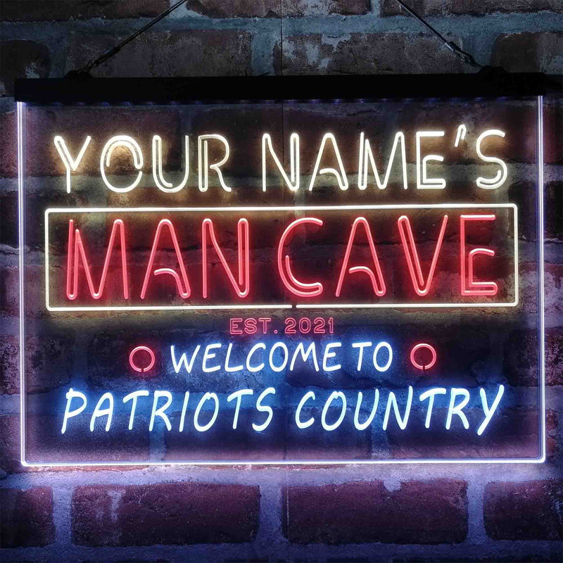Personalized Patriots Country Man Cave Deluxe App-Enabled 3-Color LED Light Sign - LED Gift Works
