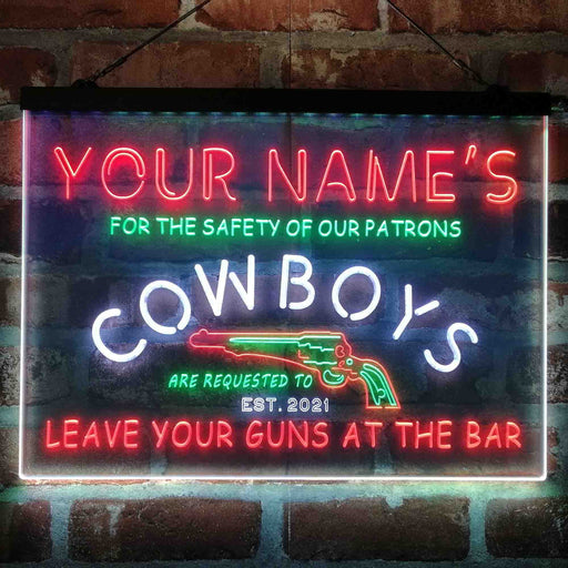 Personalized Cowboys Gun Bar Deluxe App-Enabled 3-Color LED Light Sign - Way Up Gifts