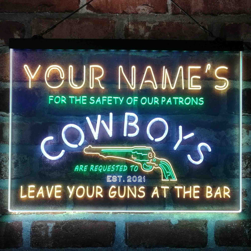 Personalized Cowboys Gun Bar Deluxe App-Enabled 3-Color LED Light Sign - LED Gift Works