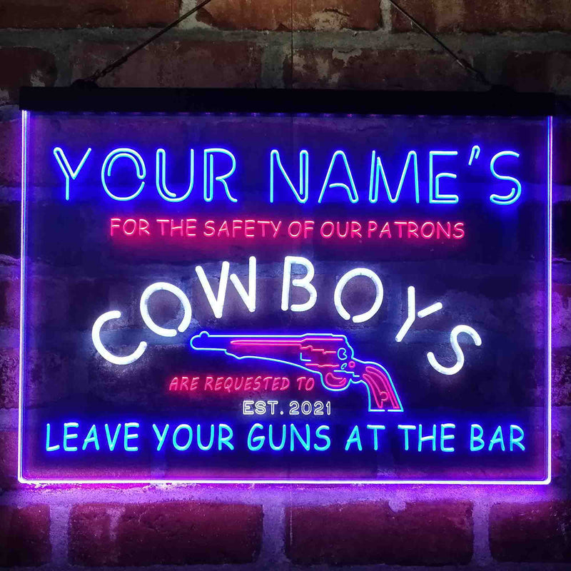Personalized Cowboys Gun Bar Deluxe App-Enabled 3-Color LED Light Sign - LED Gift Works
