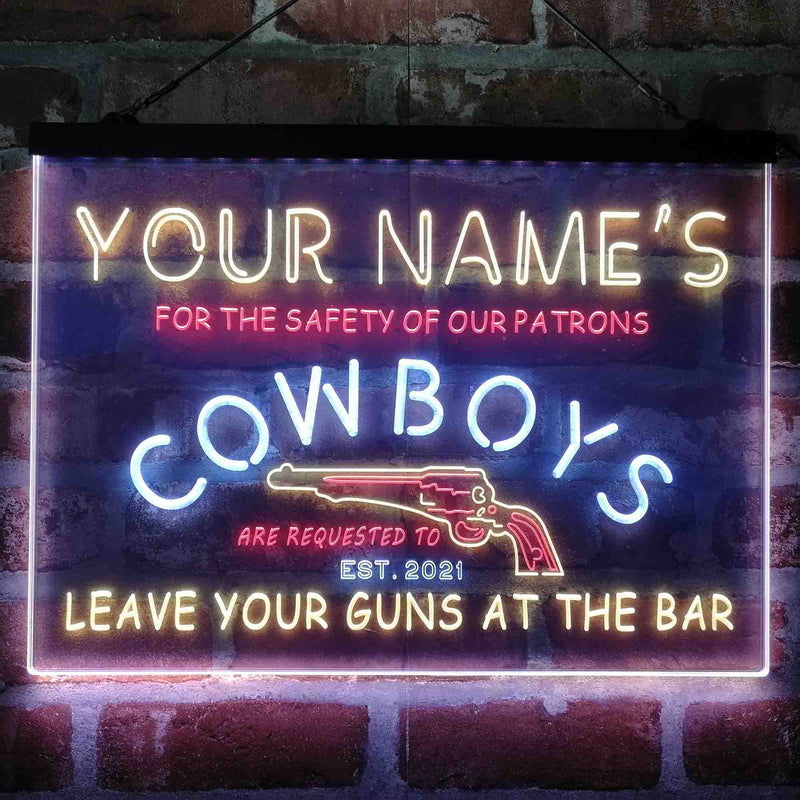 Personalized Cowboys Gun Bar Deluxe App-Enabled 3-Color LED Light Sign - LED Gift Works