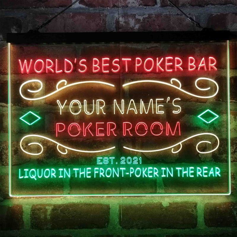 Personalized Poker Room Bar Deluxe App-Enabled 3-Color LED Light Sign - LED Gift Works