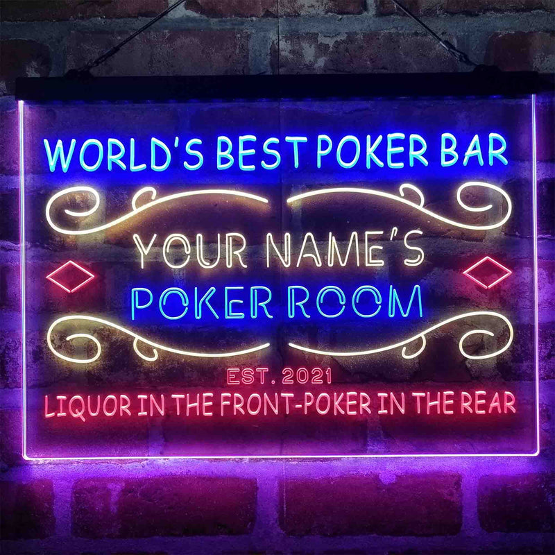 Personalized Poker Room Bar Deluxe App-Enabled 3-Color LED Light Sign - LED Gift Works